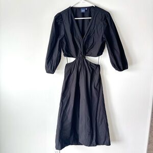Gap Black Midi Dress Side Cut Outs Twist Front V Neck